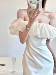 French elegant off-shoulder slim-fitting hip high-end seaside vacation dress