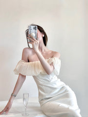 French elegant off-shoulder slim-fitting hip high-end seaside vacation dress