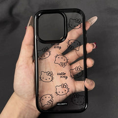 Cute Black Cartoon Hello Kitty Phone Case – Shockproof Protective Cover for iPhone 16 Pro Max, 15 Pro Max, 14 Pro, 14 Plus, 13, 12