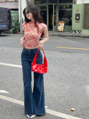 Plaid Mesh Off-Shoulder Crop Top – Spicy Slim Fit Tee