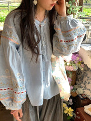 Honey Daisy Embroidered Tassel Blouse – Vintage Loose Fit