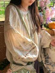 Honey Daisy Embroidered Tassel Blouse – Vintage Loose Fit