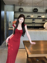 Wine Red Ruffle Tie-Strap Midi Dress – Pure Style A-Line Dress