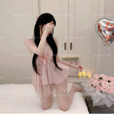 Peach Love Affair Silky Lace Bow Slip Nightdress