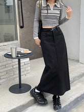 High Waist Black Utility Midi Skirt with Side Slit