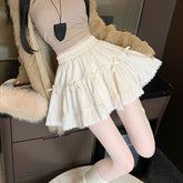 High-Waist Bow Tiered Lace Ruffle Mini Skirt