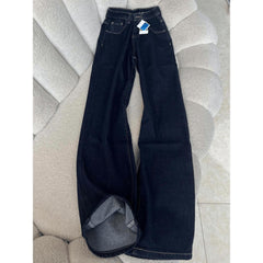 Dark Blue Low-Waist Slight Flared Wide-Leg Jeans