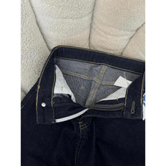 Dark Blue Low-Waist Slight Flared Wide-Leg Jeans