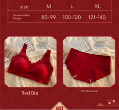 Red Seamless Push-Up Bridal Camisole Bra Set