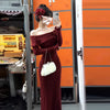 French Style Off Shoulder Bodycon Long Dress Women Elegant Fitted Base Dress