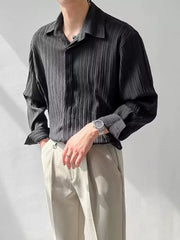 Men’s Loose Fit Wrinkle Texture Long Sleeve Korean Casual Shirt