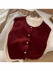 Women’s Gold Button Knit Vest Sleeveless Layering Top