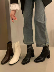 Women's Soft Leather Chunky Heel Slim-Fit Chelsea Ankle Boots