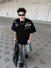 Men’s Street Retro Floral Embroidery Loose Tee