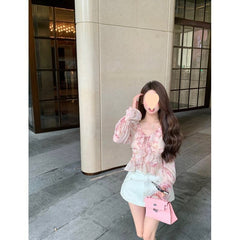 Elegant Floral Chiffon Strap Blouse – Lightweight and Feminine Niche Style