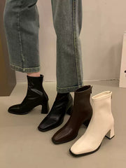Women's Soft Leather Chunky Heel Slim-Fit Chelsea Ankle Boots
