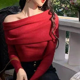 Off-Shoulder Knitted Sweater for Women | Fall New Arrival, Elegant French-Style, High-End Feel Top
