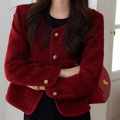 Wine Red Short Jacket | French Chic Coat for Petite Women