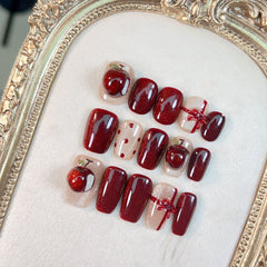 Handmade Christmas Apple Press-On Nails – Short High-End Nail Art Series