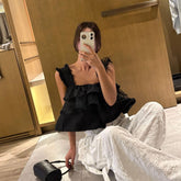 French V-Neck Hollow Jacquard Camisole – Slim Fit Versatile Short Top for Women