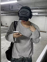 Relaxed Textured Knit Long Sleeve T-Shirt for Men – Loose Fit Crew Neck Top