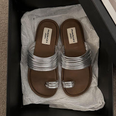 Roman Royal Toe Ring Flat Slippers for Women – Outdoor Sandals