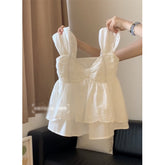 White V-Neck Jacquard Camisole – Slim Fit French Style Doll Top