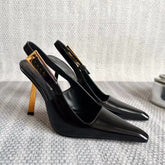 Black Patent Leather Pointed Stiletto Heels – Elegant Metal Baotou Sandals Inspired by Nazha