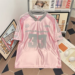 V Neck Ice Silk Printed Sports Jersey Top