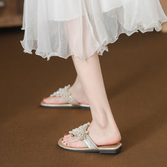 Pearl Boho Roman Flip-Flop Sandals for Women