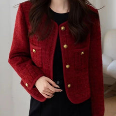 Wine Red Short Jacket | French Chic Coat for Petite Women