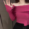 Off-Shoulder Flared Sleeve Knit Sweater Top