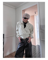 Deconstructed Vintage Moto PU Leather Jacket – Short Loose Unisex Stand Collar Coat