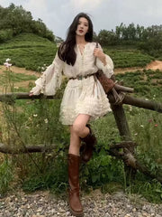 Elegant A-Line Ruffled Long Sleeve Dress