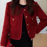Wine Red Short Jacket | French Chic Coat for Petite Women