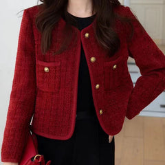 Wine Red Short Jacket | French Chic Coat for Petite Women