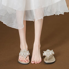 Pearl Boho Roman Flip-Flop Sandals for Women