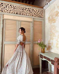 Niche Design Backless Floral Seaside Dress for Women – Elegant Flowy Vacation Style