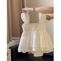 White V-Neck Jacquard Camisole – Slim Fit French Style Doll Top