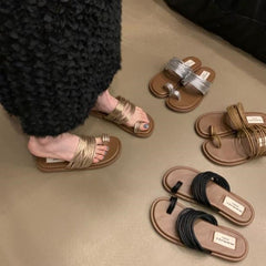 Roman Royal Toe Ring Flat Slippers for Women – Outdoor Sandals