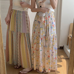 Floral Cotton-Silk Loose Skirt