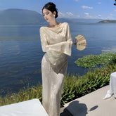 Women's Modern Style Long Sleeve Draped Bodycon Evening Dress