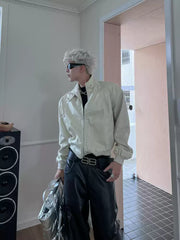 Deconstructed Vintage Moto PU Leather Jacket – Short Loose Unisex Stand Collar Coat