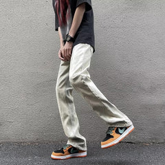 Men’s Vintage Yellow Mud Wash Loose Straight Denim Pants