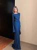 Blue Vintage Slim Long Sleeve Bodycon Dress