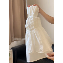 White V-Neck Jacquard Camisole – Slim Fit French Style Doll Top