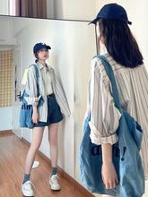 Women’s Blue Striped Shirt Jacket – Japanese Style Niche Fashion Outerwear
