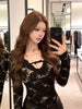 Women’s Slim Fit Lace V-Neck Pullover Top – 2026 Winter Long Sleeve Elegant Base Layer Shirt