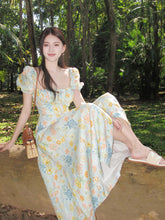 French Style Floral Slit Maxi Dress for Women – Elegant Vacation Look