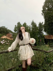 Elegant A-Line Ruffled Long Sleeve Dress